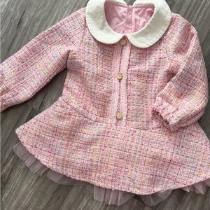 Pink Tweed Baby Dress with White Collar